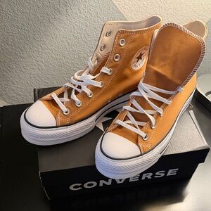 Converse Tan and White High-Top Sneakers